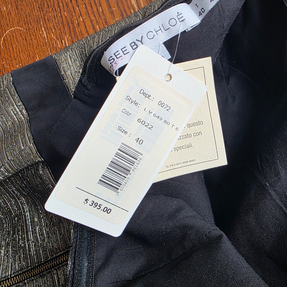 See by Chloe Strapless Metallic Gold Black Panel Mini Cocktail Dress 4 MSRP $395 - Picture 5 of 10